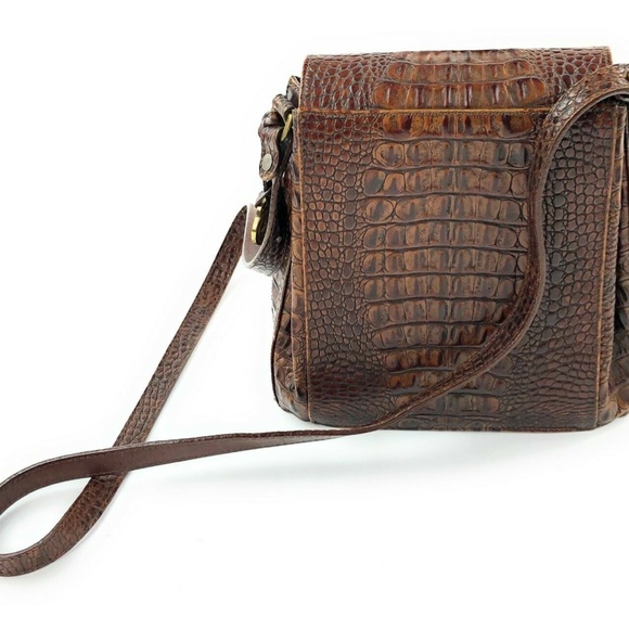 VTG Brahmin Brown Leather Crocodile Horn Crossbody - Picture 2 of 8